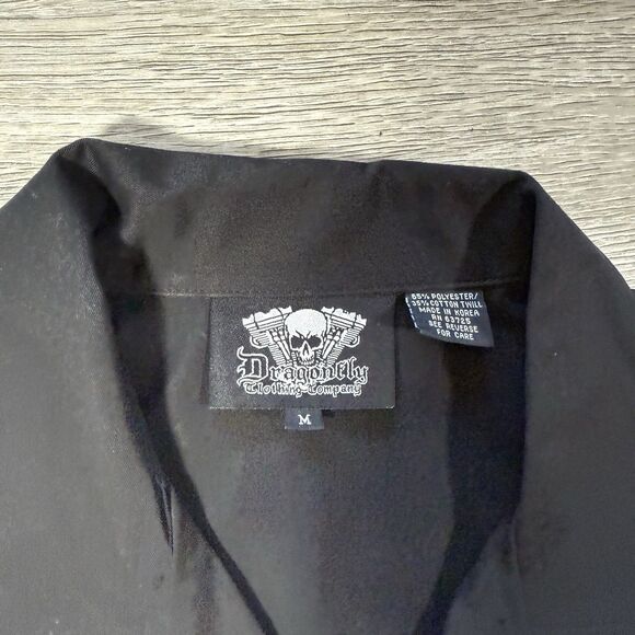 Y2K Dragonfly Button Down Shirt Size XL "RIDE HARD RIDE FREE" Skull Flames - Picture 10 of 10